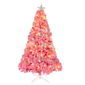 6 FT Artificial Christmas Tree, Unlit Christmas Pine Tree with 1000 Branch Tips and Sturdy Metal Stand for Office Home Store Party Holiday Decor, Pink